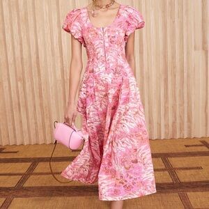 Ulla Johnson Camellia Malie Midi Dress in Pink SIZE 14